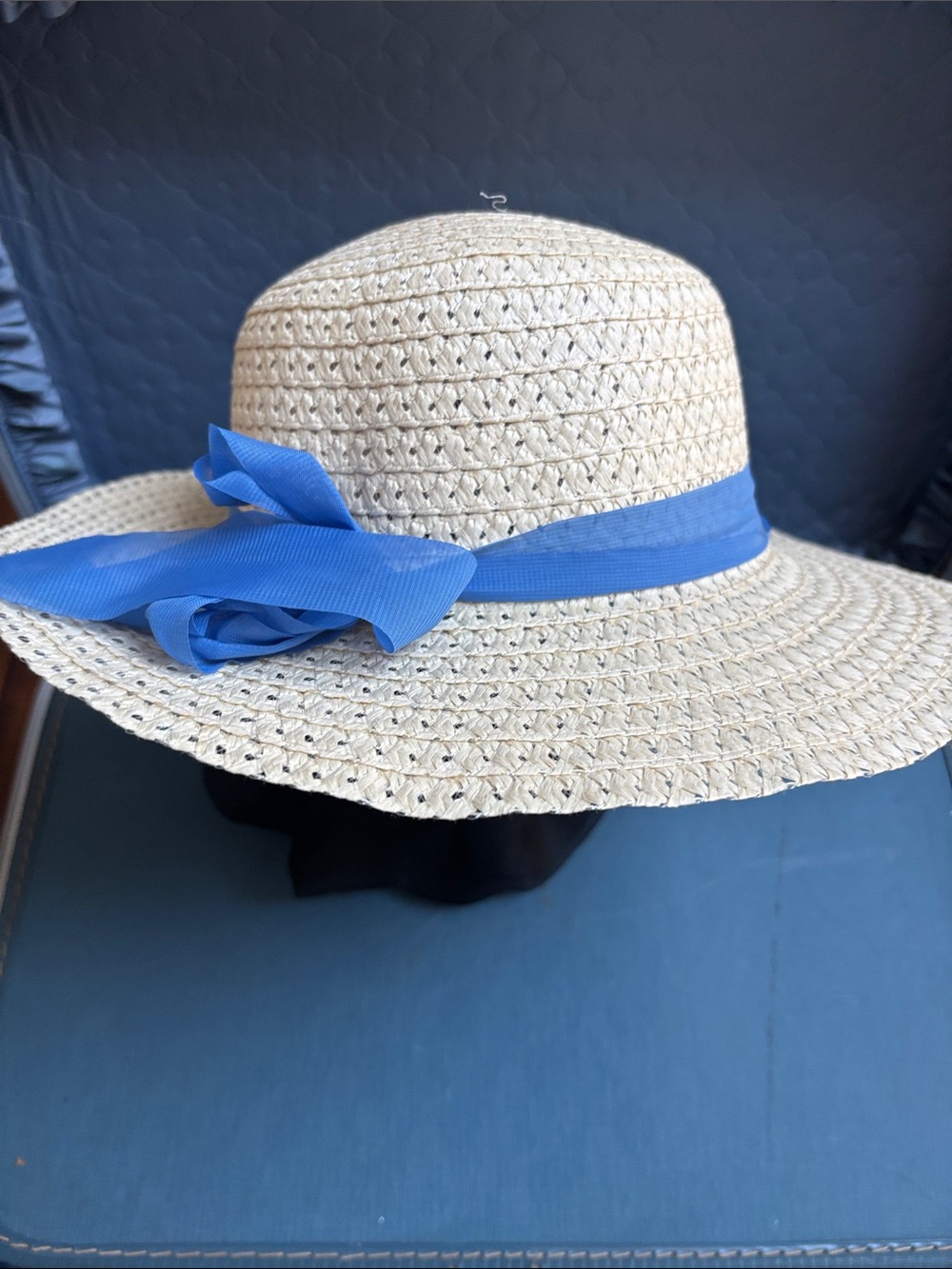 Paper Straw Hat with Blue Trim
